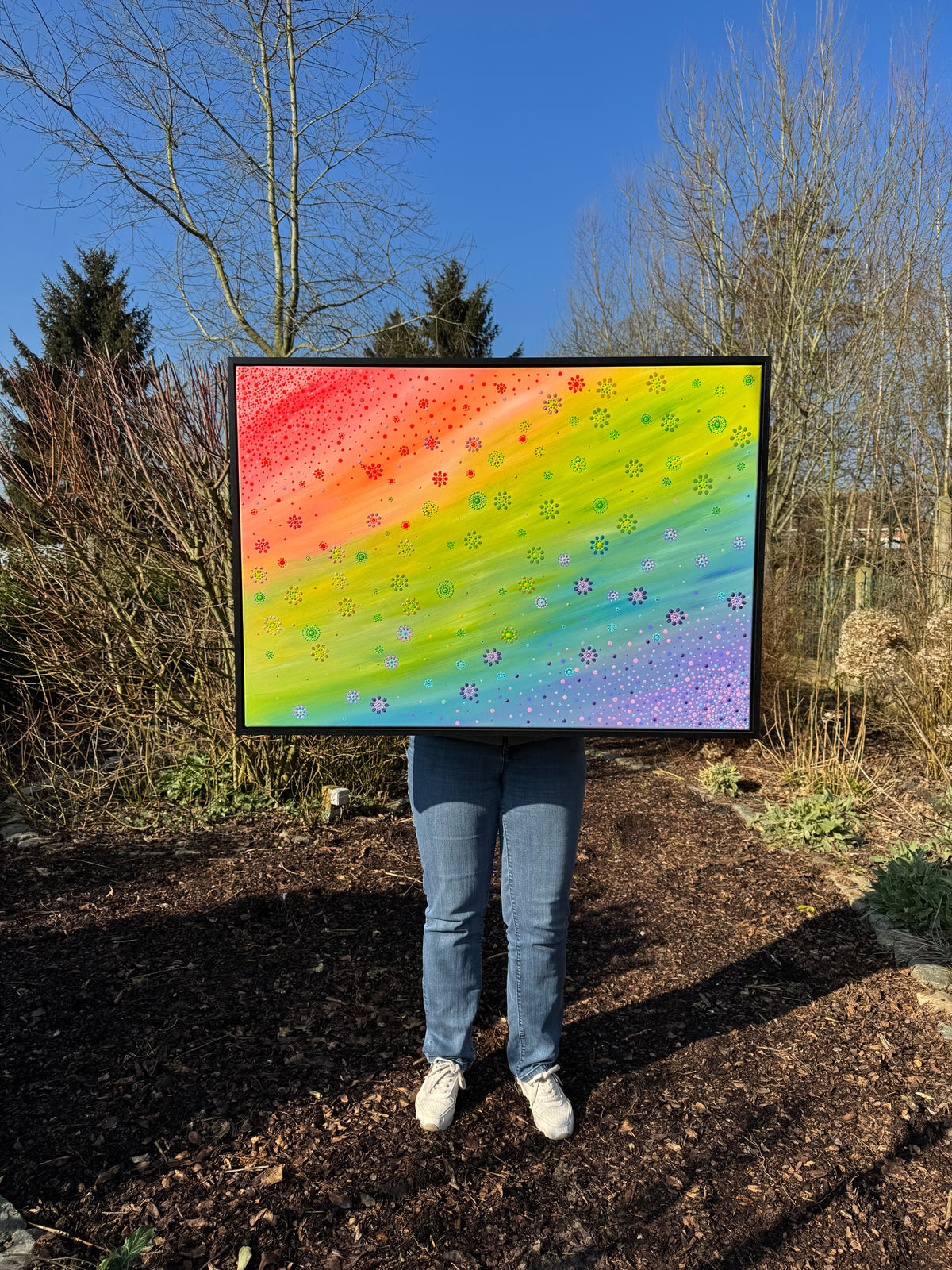 The garden between lights, origineel schilderij van 100 bij 70 cm ingekaderd