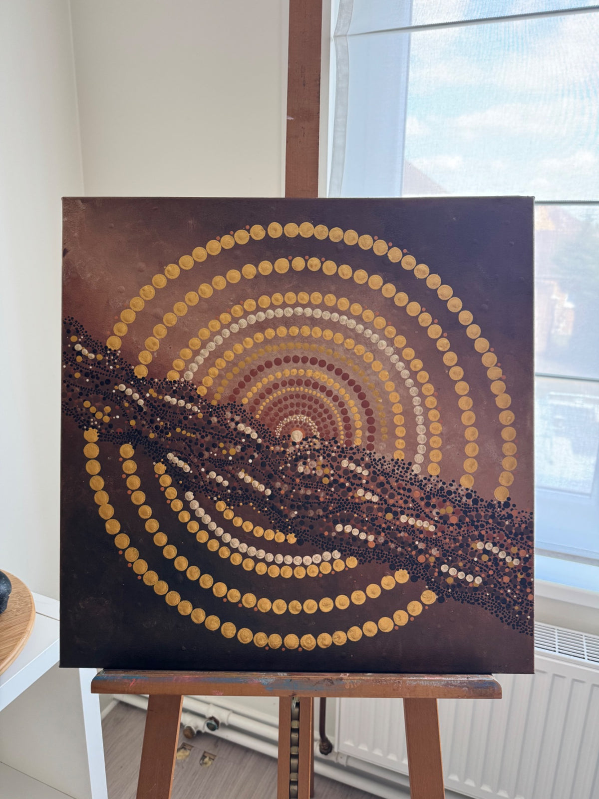 The Rings of Asteria, origineel dotpainting met acryl op doek van Flora&Florana