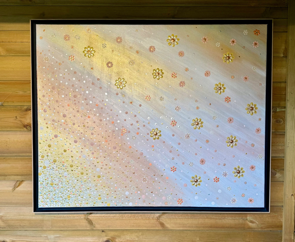 The Garden of a Thousand Wishes, origineel ingelijst acryl- en dotpainting schilderij van Flora&Florana