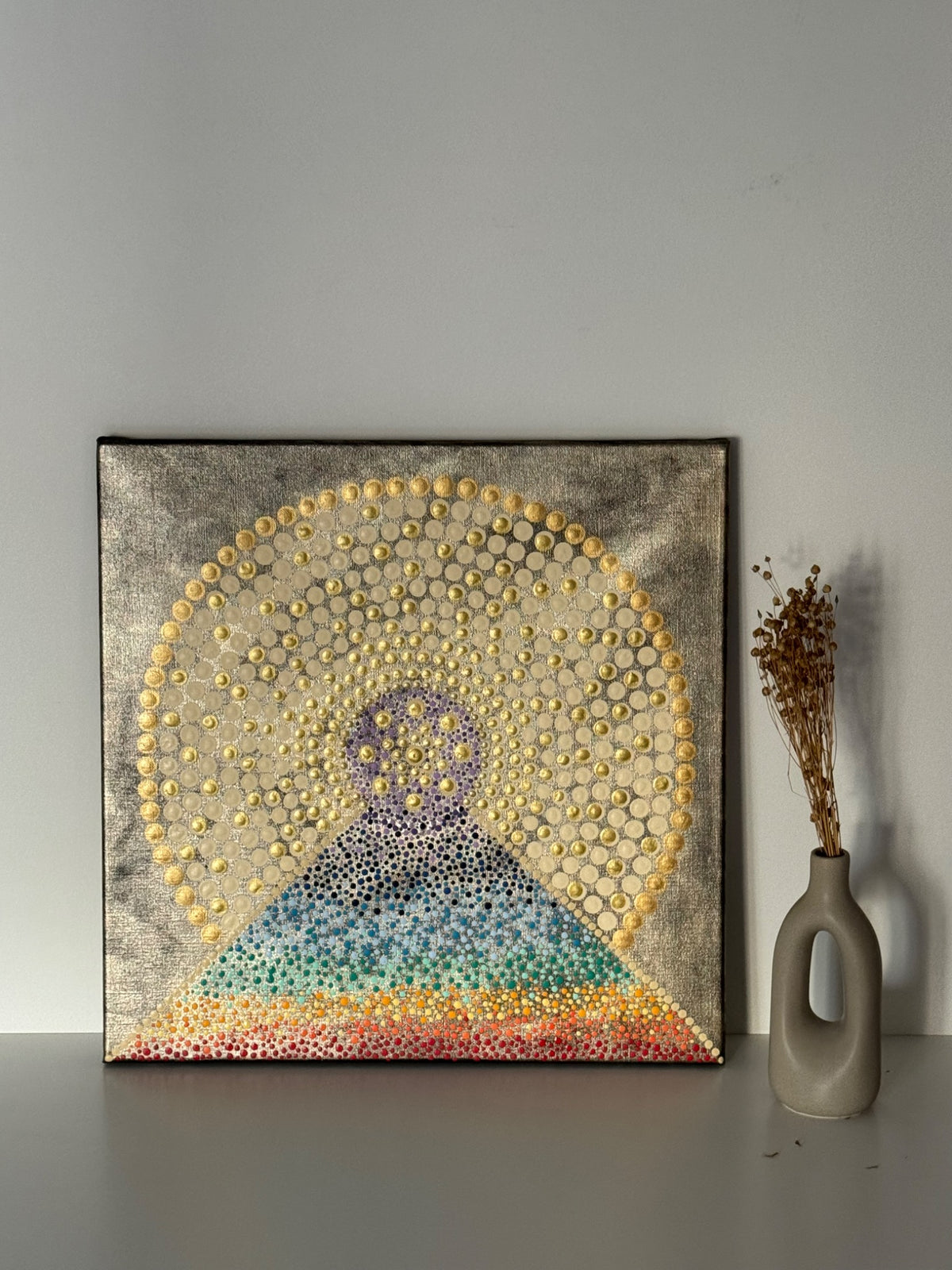 The Keeper of the Golden Portal, origineel acryl- en dotpainting schilderij van Flora&Florana
