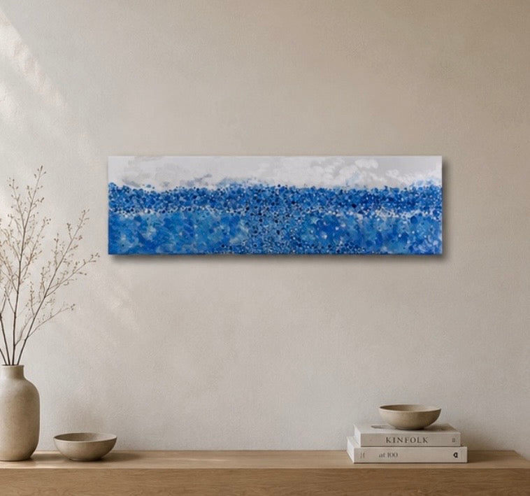 Where the Sea Keeps Secrets, origineel werk met acryl en dotpainting op doek van Flora&Florana