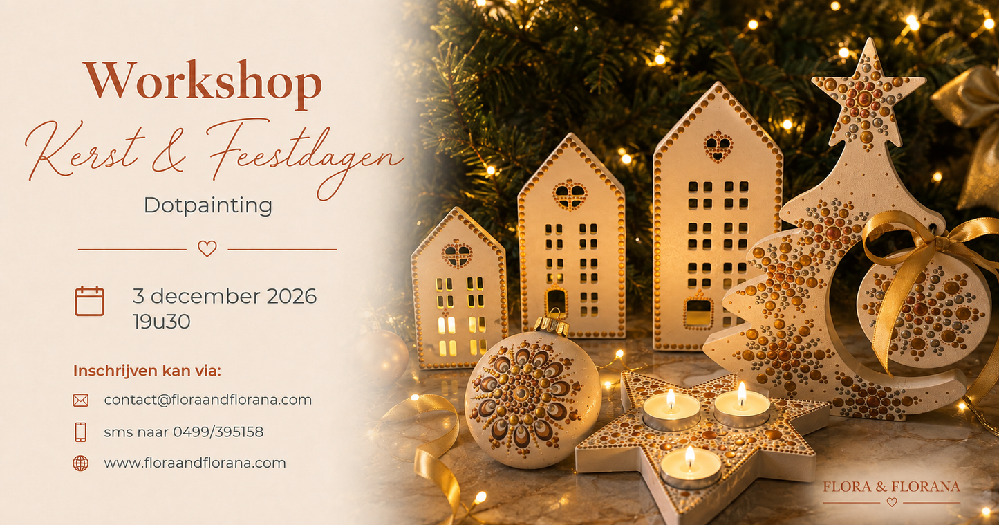 Workshop Kerst & Feestdagen Dotpainting – sfeerbeeld met gouden kerstdecoratie