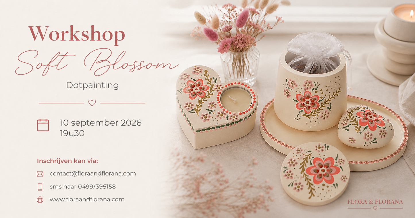 Workshop Soft Blossom Dotpainting – sfeerbeeld met gedecoreerde keramiek